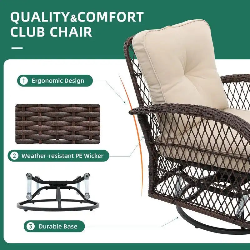 UPHA Brown Wicker Outdoor Rocking & Swivel Chair 2-Piece Set with Cushions