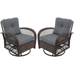 UPHA Brown Wicker Outdoor Rocking & Swivel Chair 2-Piece Set with Cushions