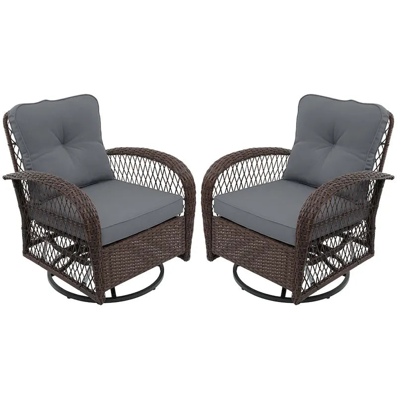 UPHA Brown Wicker Outdoor Rocking & Swivel Chair 2-Piece Set with Cushions