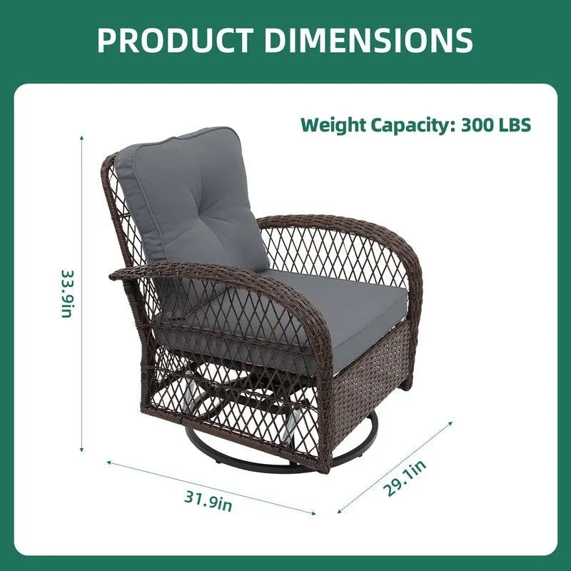 UPHA Brown Wicker Outdoor Rocking & Swivel Chair 2-Piece Set with Cushions