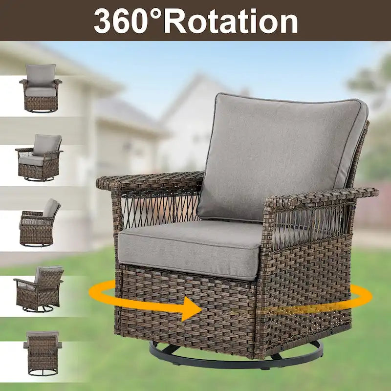 Gymojoy Patio Sectional Outdoor Sofa with Swivel Chair Table - Brown