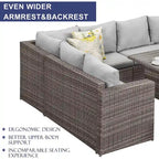 7-Pieces PE Rattan Wicker Patio Dining Sectional Cusions Sofa Set - 30