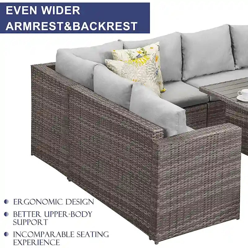 7-Pieces PE Rattan Wicker Patio Dining Sectional Cusions Sofa Set - 30