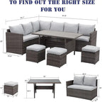 7-Pieces PE Rattan Wicker Patio Dining Sectional Cusions Sofa Set - 30