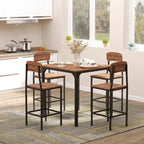 Counter Height Bar Table Set for 4 with Footrest, Metal Legs