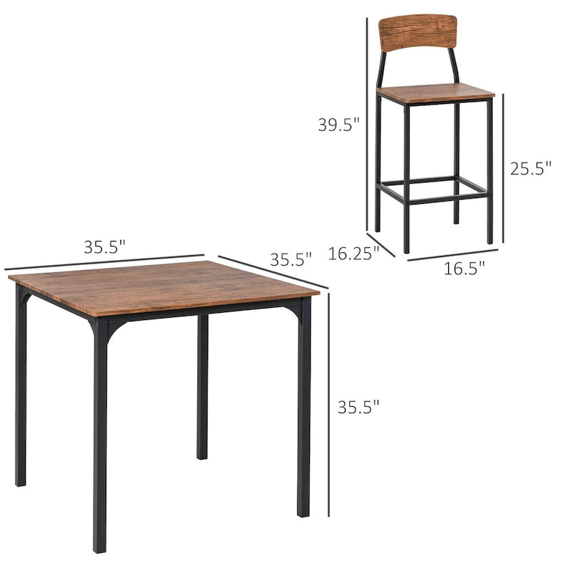 Counter Height Bar Table Set for 4 with Footrest, Metal Legs