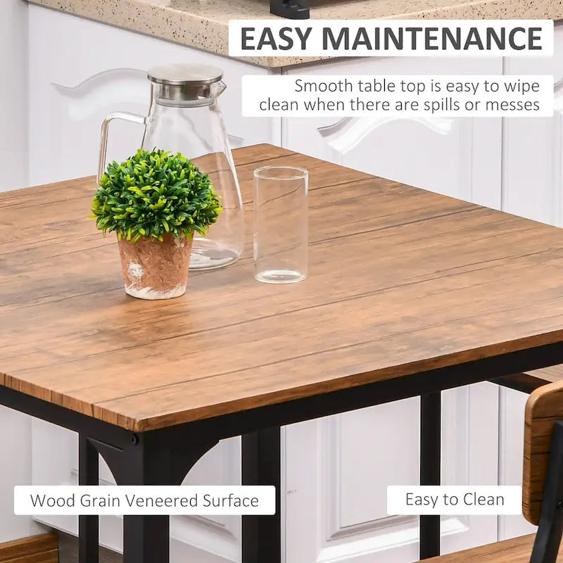 Counter Height Bar Table Set for 4 with Footrest, Metal Legs