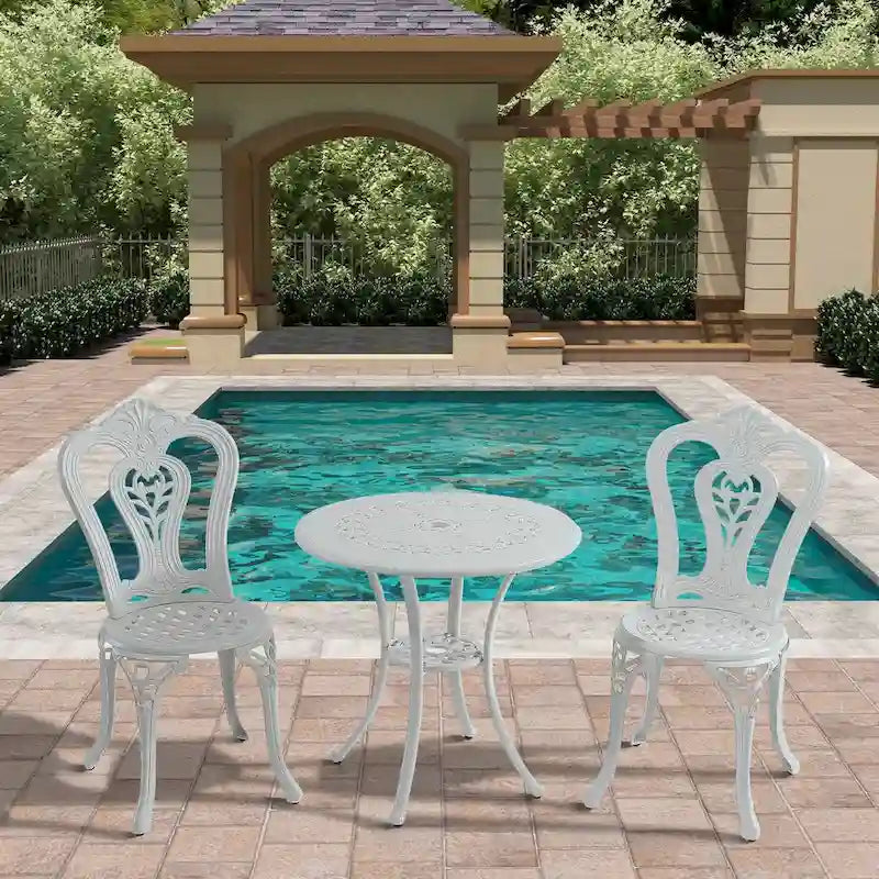 3-Piece Cast Aluminum Bistro Table and Chairs Set