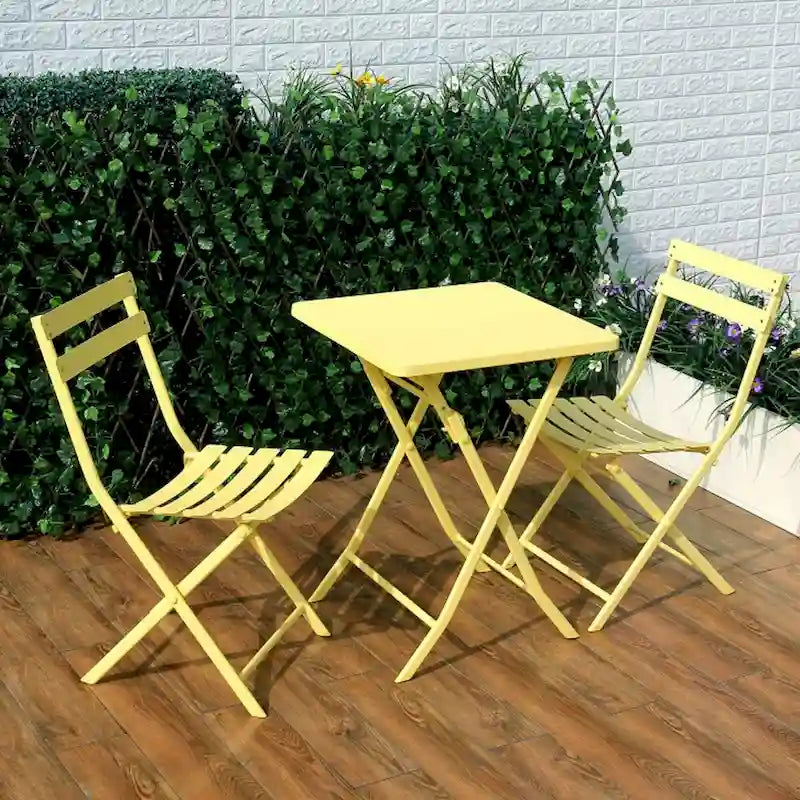 3 Piece Yellow Foldable Outdoor Patio Bistro Sets