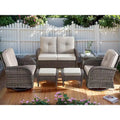 Outdoor Swivel Rocker Chairs with Glider Sofa - Brown