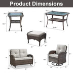 Outdoor Swivel Rocker Chairs with Glider Sofa - Brown