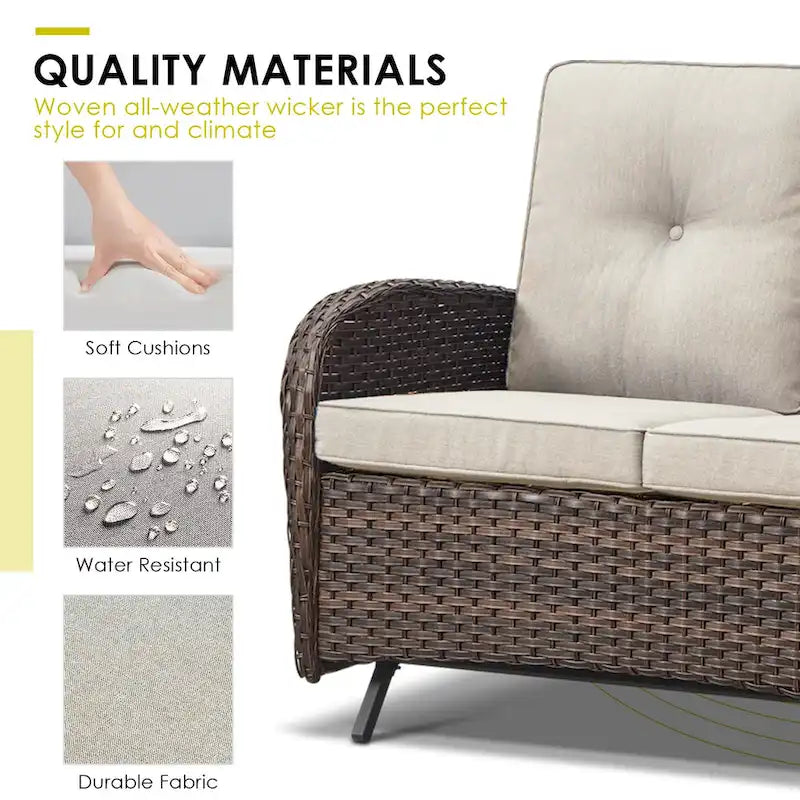 Outdoor Swivel Rocker Chairs with Glider Sofa - Brown