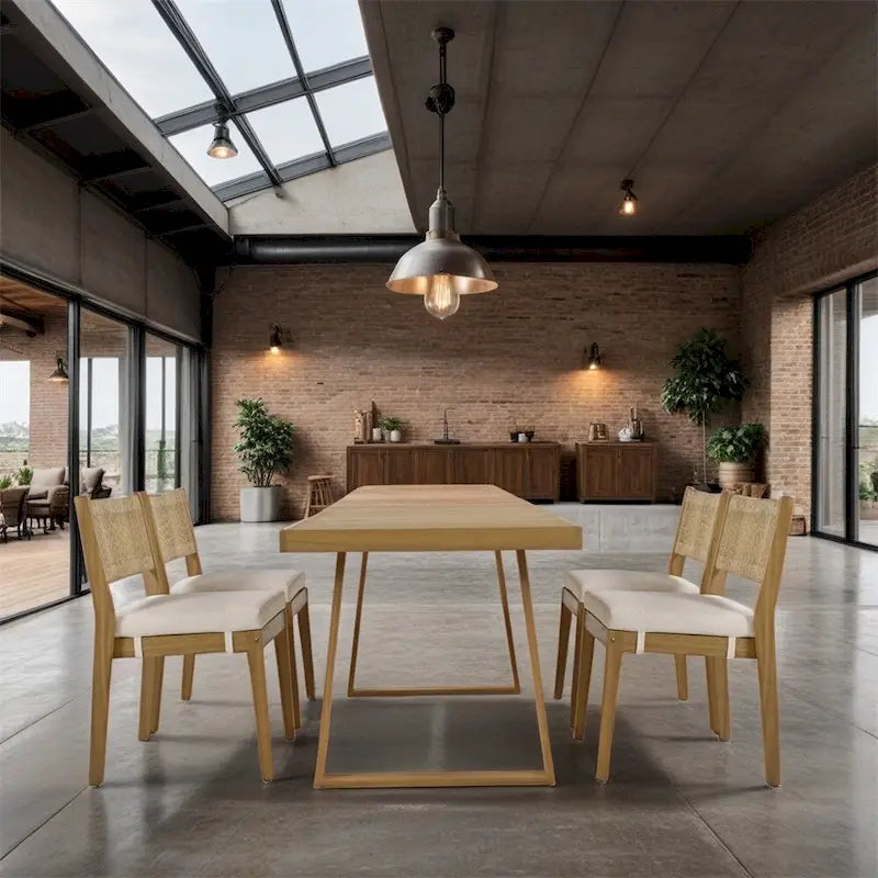 5 Pieces Outdoor Acacia Wood Table and Chair Set with Thick Cushions