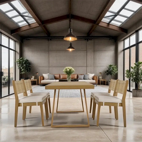 5 Pieces Outdoor Acacia Wood Table and Chair Set with Thick Cushions