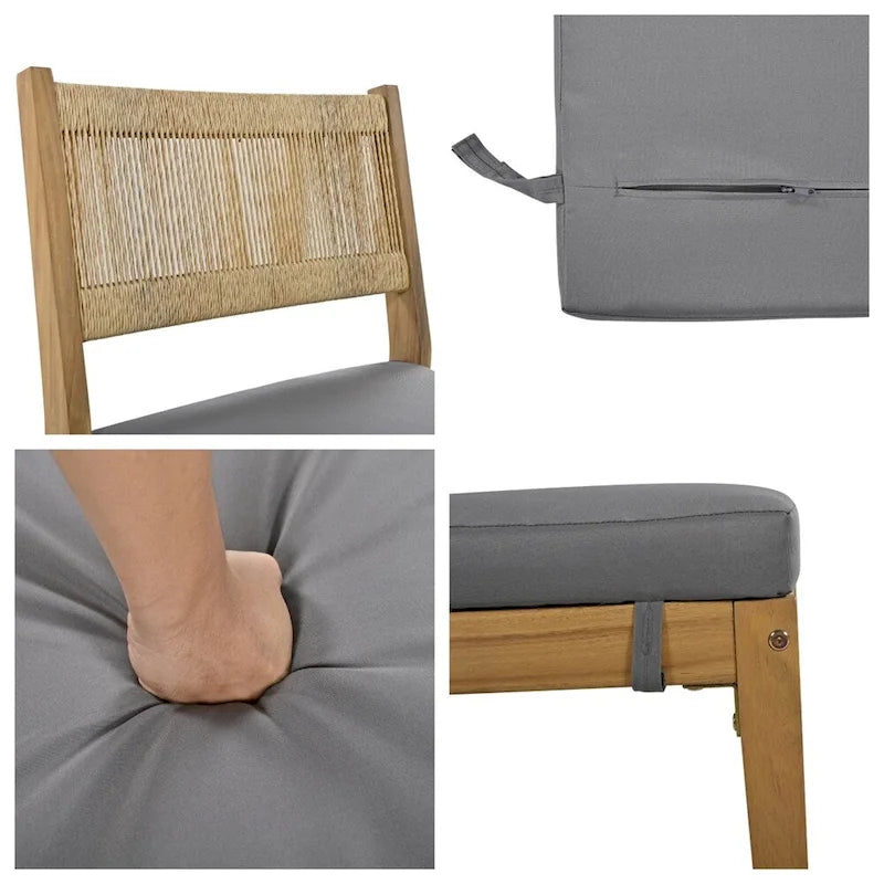 5 Pieces Outdoor Acacia Wood Table and Chair Set with Thick Cushions