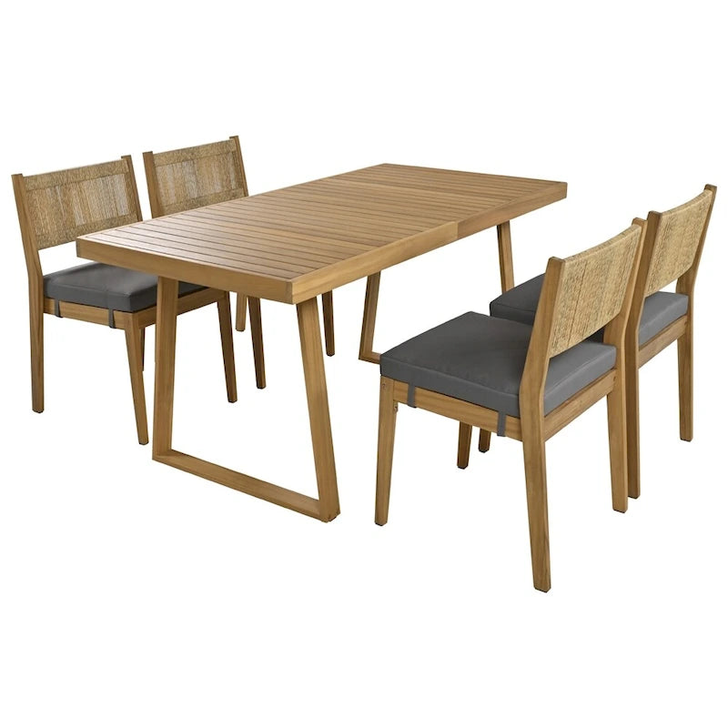 5 Pieces Outdoor Acacia Wood Table and Chair Set with Thick Cushions
