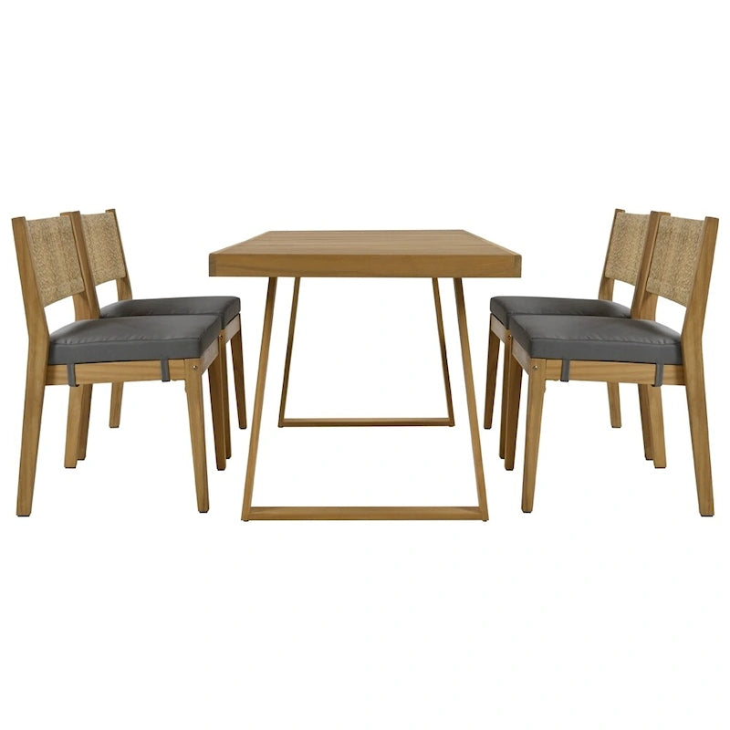 5 Pieces Outdoor Acacia Wood Table and Chair Set with Thick Cushions