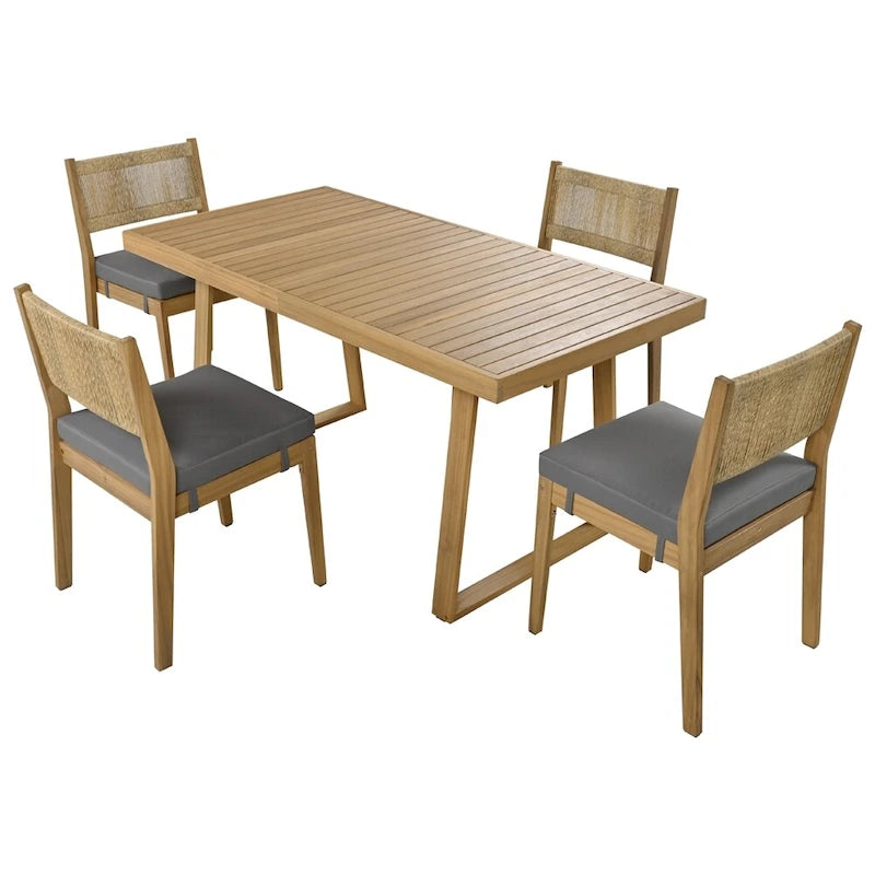 5 Pieces Outdoor Acacia Wood Table and Chair Set with Thick Cushions