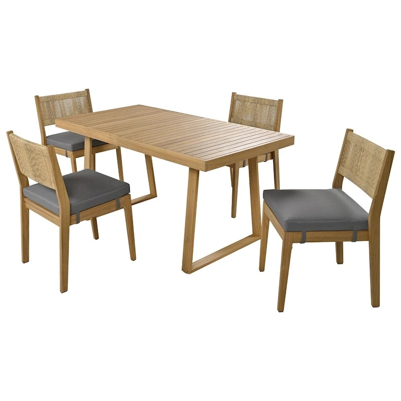 5 Pieces Outdoor Acacia Wood Table and Chair Set with Thick Cushions