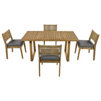 5 Pieces Outdoor Acacia Wood Table and Chair Set with Thick Cushions