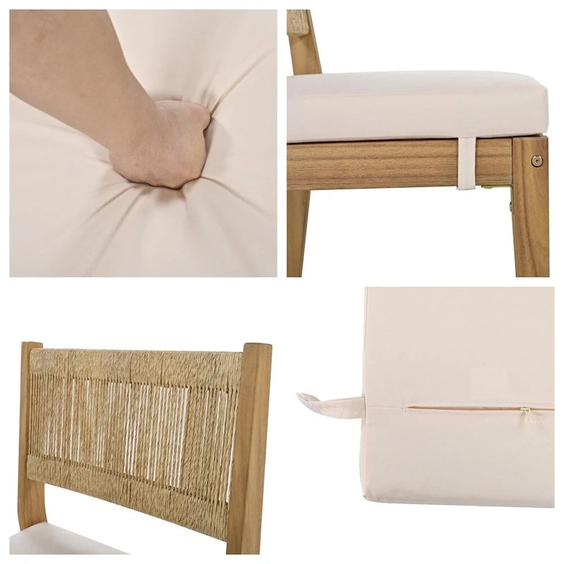 5 Pieces Outdoor Acacia Wood Table and Chair Set with Thick Cushions