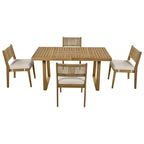 5 Pieces Outdoor Acacia Wood Table and Chair Set with Thick Cushions