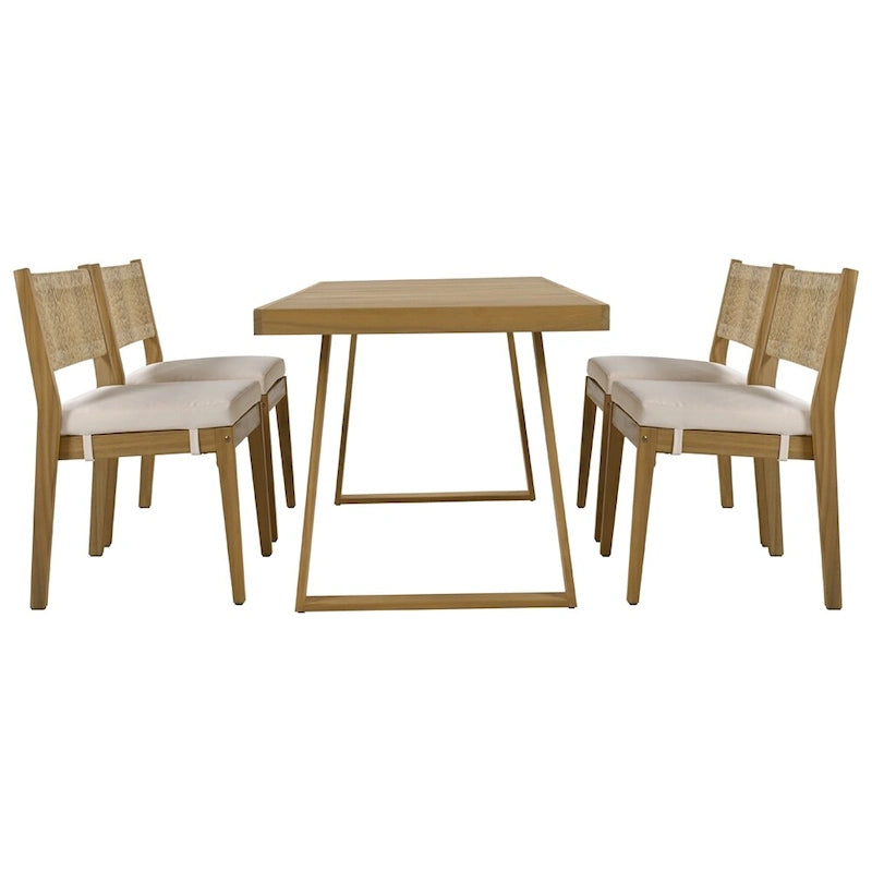 5 Pieces Outdoor Acacia Wood Table and Chair Set with Thick Cushions