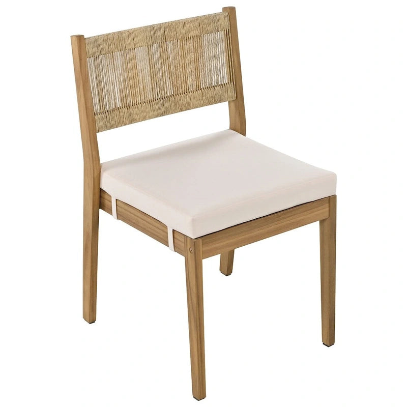 5 Pieces Outdoor Acacia Wood Table and Chair Set with Thick Cushions