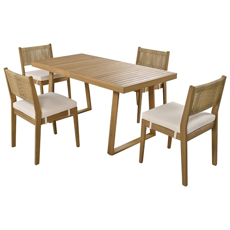 5 Pieces Outdoor Acacia Wood Table and Chair Set with Thick Cushions