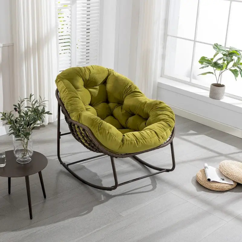 Padded Cushion Rocker Recliner Chair Outdoor for Front Porch - 43.70D x 37.20W x 31.50H