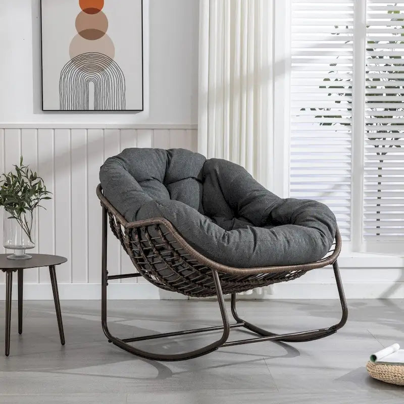 Padded Cushion Rocker Recliner Chair Outdoor for Front Porch - 43.70D x 37.20W x 31.50H