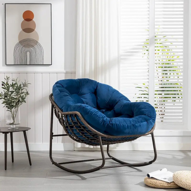 Padded Cushion Rocker Recliner Chair Outdoor for Front Porch - 43.70D x 37.20W x 31.50H