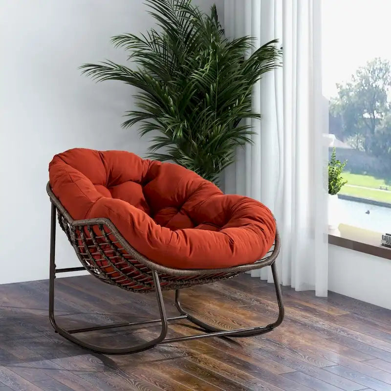 Padded Cushion Rocker Recliner Chair Outdoor for Front Porch - 43.70D x 37.20W x 31.50H