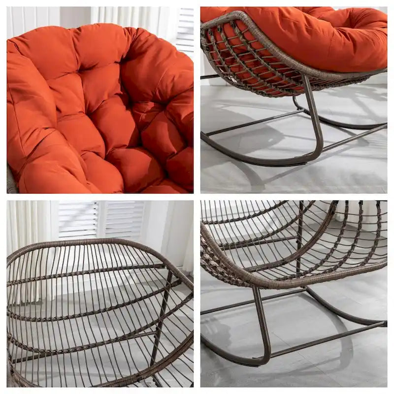 Padded Cushion Rocker Recliner Chair Outdoor for Front Porch - 43.70D x 37.20W x 31.50H