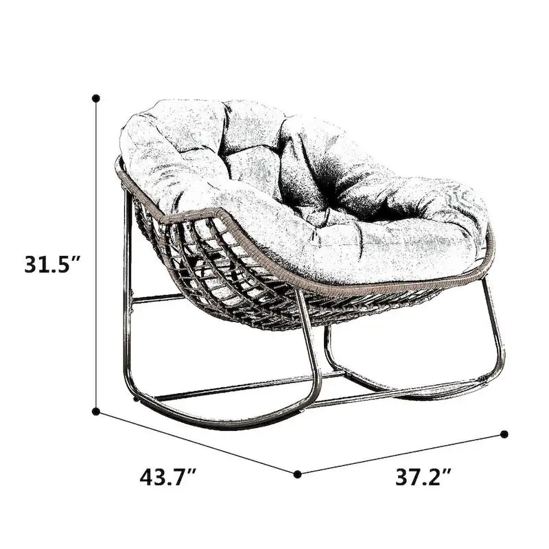 Padded Cushion Rocker Recliner Chair Outdoor for Front Porch - 43.70D x 37.20W x 31.50H