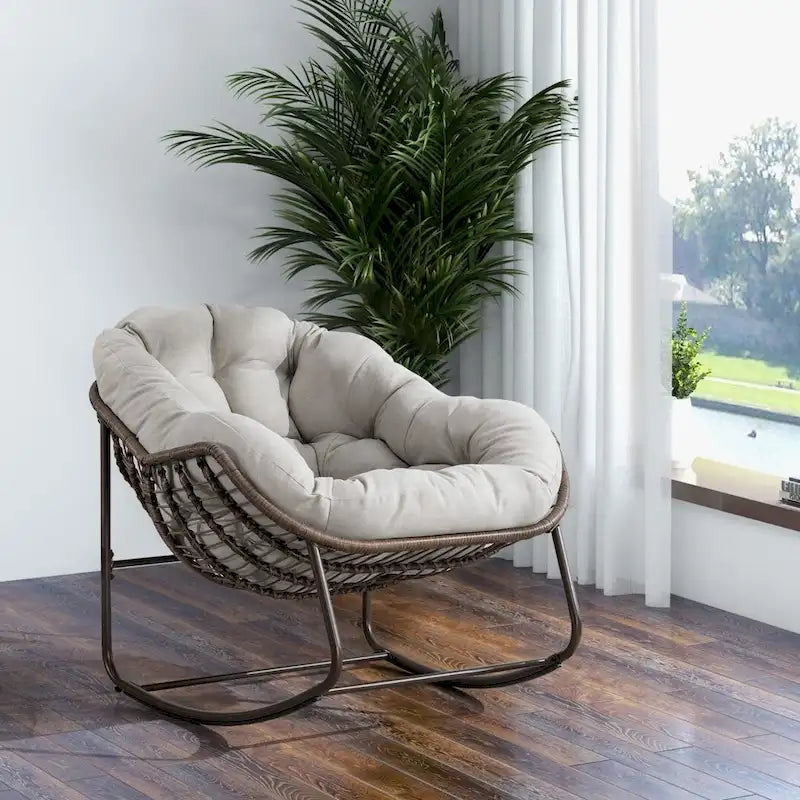 Padded Cushion Rocker Recliner Chair Outdoor for Front Porch - 43.70D x 37.20W x 31.50H