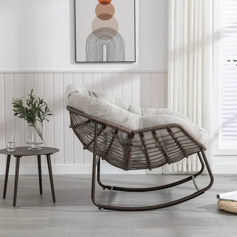 Padded Cushion Rocker Recliner Chair Outdoor for Front Porch - 43.70D x 37.20W x 31.50H