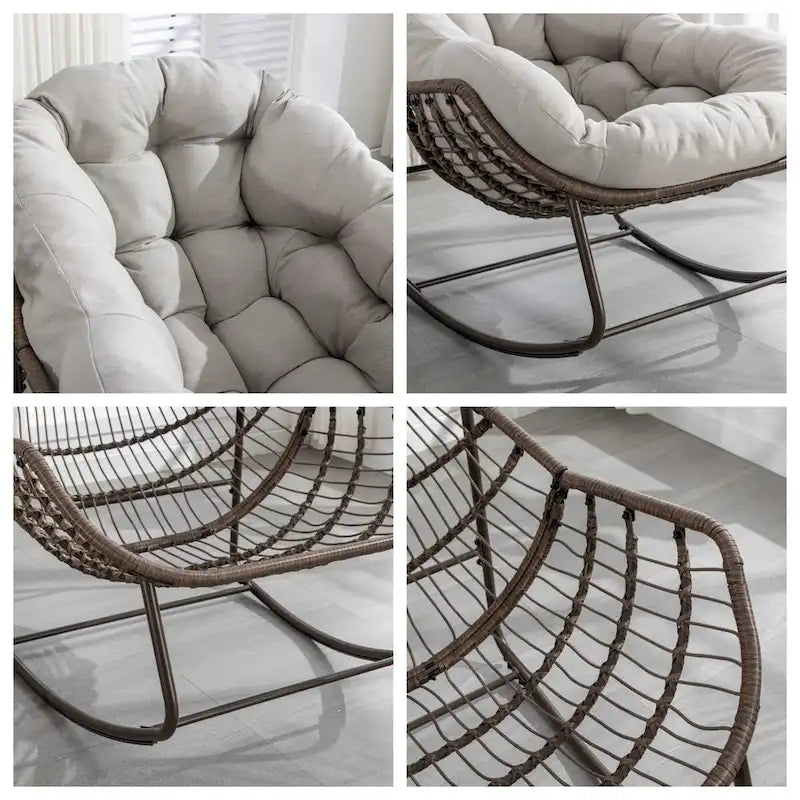 Padded Cushion Rocker Recliner Chair Outdoor for Front Porch - 43.70D x 37.20W x 31.50H