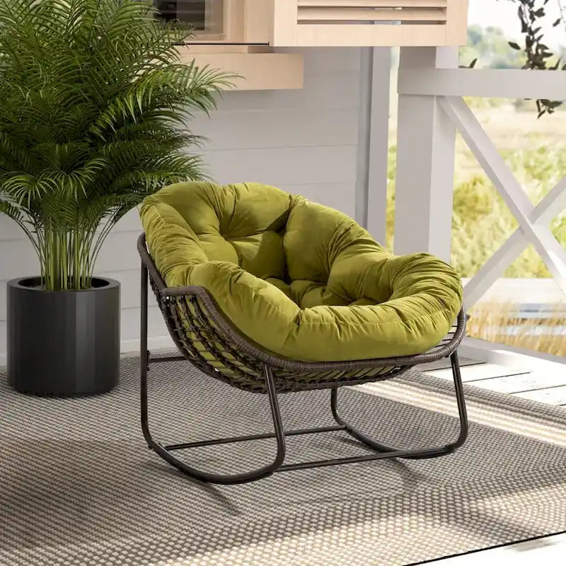 Padded Cushion Rocker Recliner Chair Outdoor for Front Porch - 43.70D x 37.20W x 31.50H