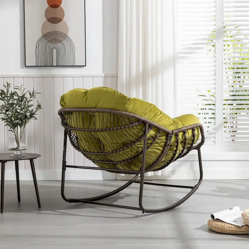 Padded Cushion Rocker Recliner Chair Outdoor for Front Porch - 43.70D x 37.20W x 31.50H