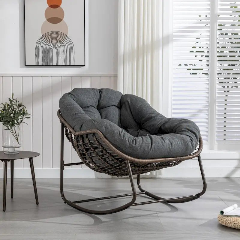 Padded Cushion Rocker Recliner Chair Outdoor for Front Porch - 43.70D x 37.20W x 31.50H