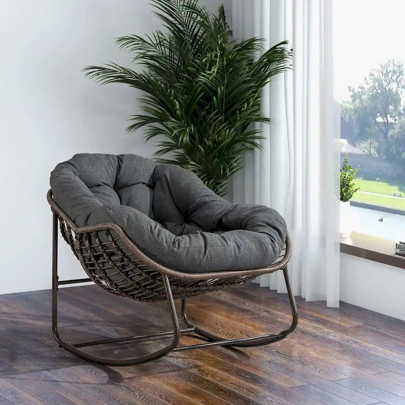 Padded Cushion Rocker Recliner Chair Outdoor for Front Porch - 43.70D x 37.20W x 31.50H
