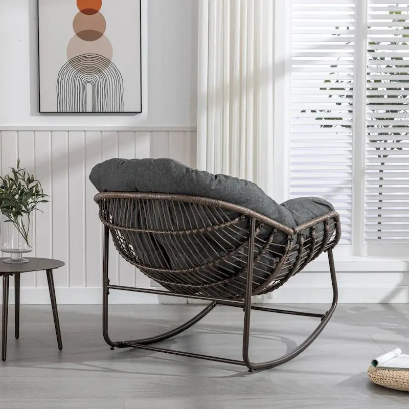 Padded Cushion Rocker Recliner Chair Outdoor for Front Porch - 43.70D x 37.20W x 31.50H