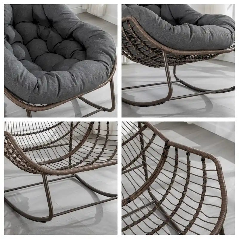 Padded Cushion Rocker Recliner Chair Outdoor for Front Porch - 43.70D x 37.20W x 31.50H