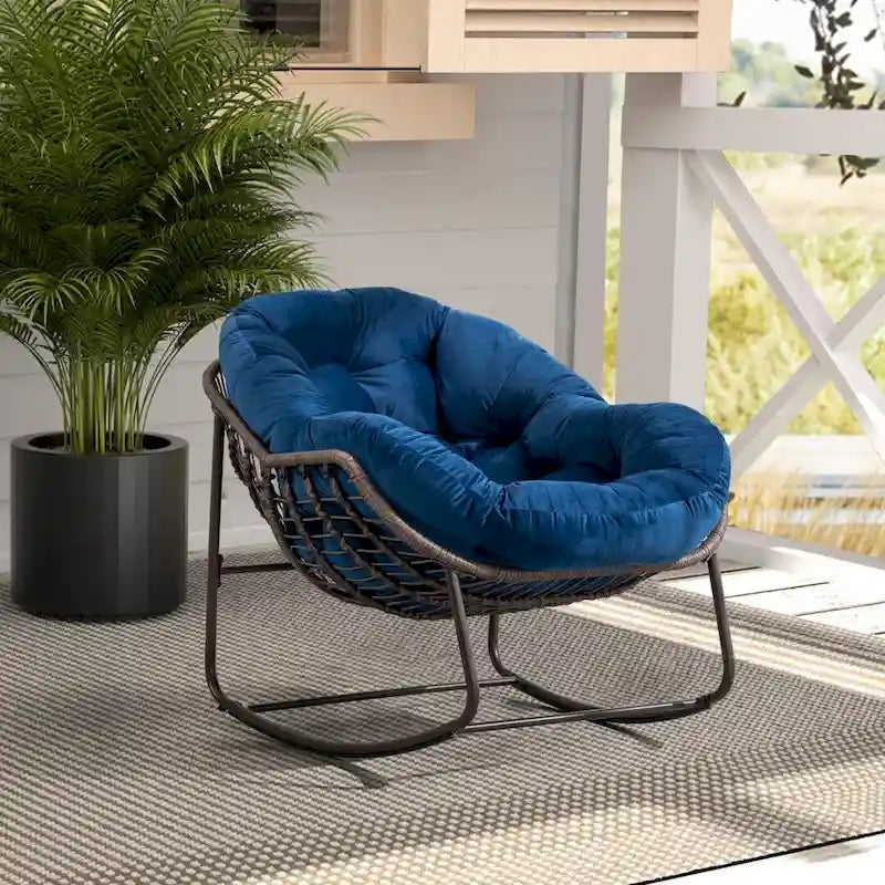 Padded Cushion Rocker Recliner Chair Outdoor for Front Porch - 43.70D x 37.20W x 31.50H