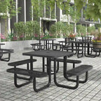 Commercial Grade Expanded Mesh Metal Outdoor Picnic Table with Anchors - 79.75D x 79.75W x 28.75H