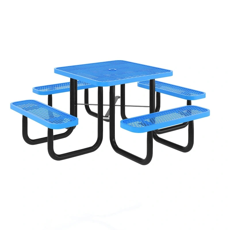 Commercial Grade Expanded Mesh Metal Outdoor Picnic Table with Anchors - 79.75D x 79.75W x 28.75H