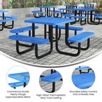 Commercial Grade Expanded Mesh Metal Outdoor Picnic Table with Anchors - 79.75D x 79.75W x 28.75H