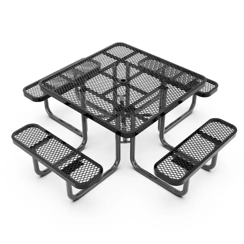 Commercial Grade Expanded Mesh Metal Outdoor Picnic Table with Anchors - 79.75D x 79.75W x 28.75H
