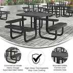 Commercial Grade Expanded Mesh Metal Outdoor Picnic Table with Anchors - 79.75D x 79.75W x 28.75H